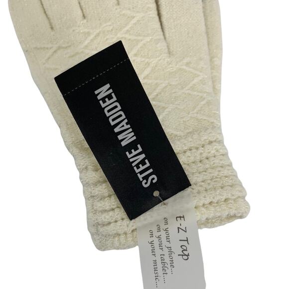 Steve Madden Lurex Zig Zag Tech Touch Ivory Metallic Knit Gloves One Size - Picture 6 of 7